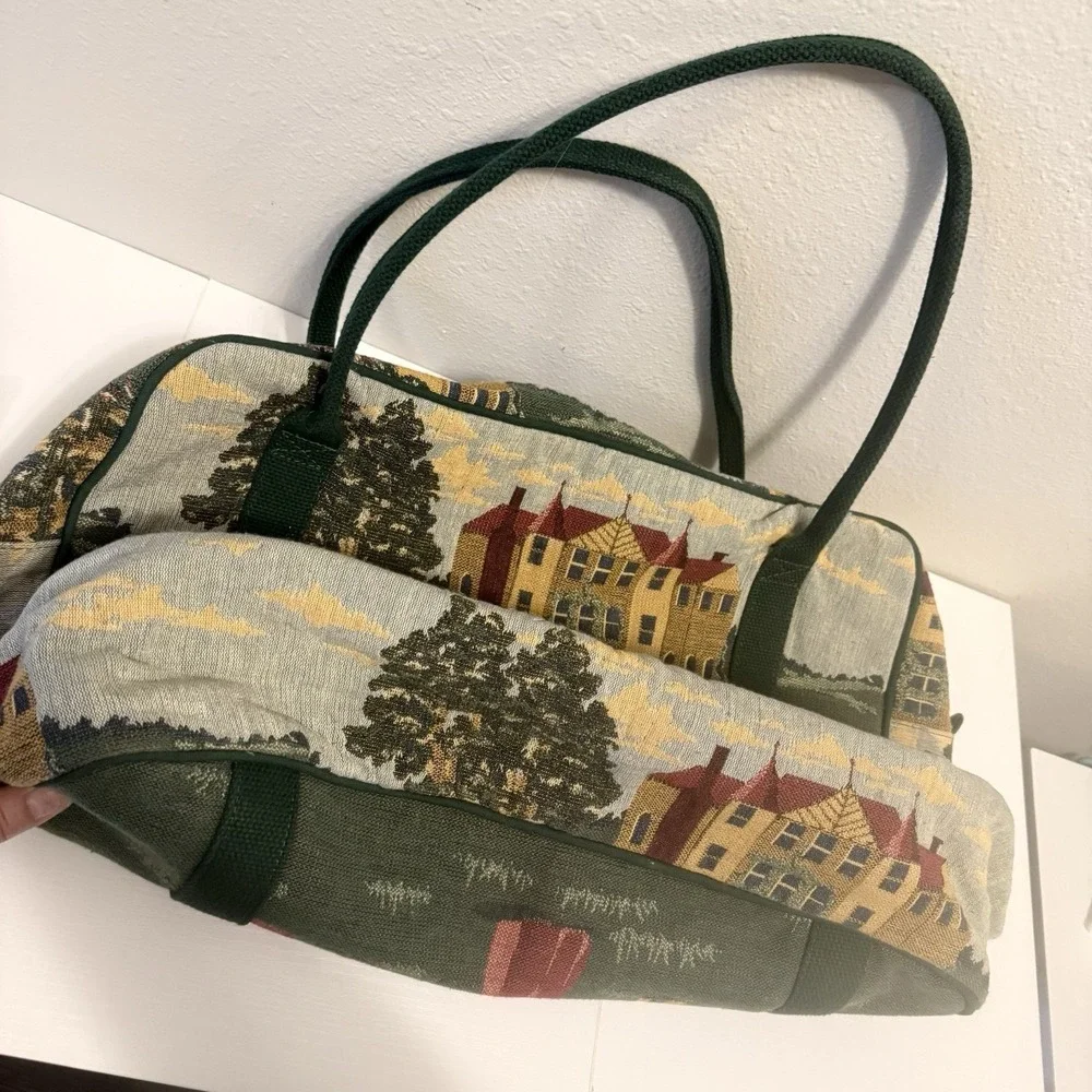 Vintage Toby Weston Golf Themed Tapestry Overnight Travel Satchel & Garment Bag